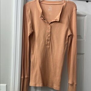 Aerie Long Sleeve Ribbed Henley - Soft Peach